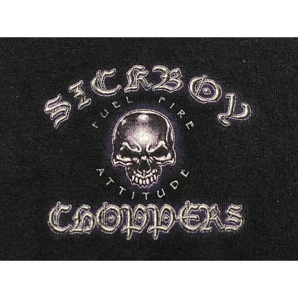 Sick Boy Choppers T-Shirt Size Large Black Short Sleeve Skull Graphic Tee - Picture 3 of 9